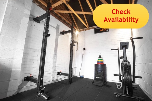 Bulldog Gear Mammoth Lite Wall Mounted Foldable Rack in a garage gym