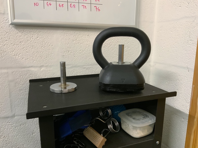 Kettlebell handle with 10lbs of plates - using the expansion pack locking screw. Standard screw pictured