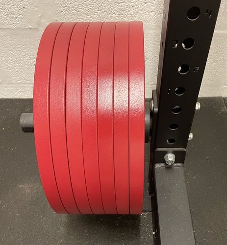 Storage pins: Sitting with 7x 25kg plates on each one with no issues; Nice rubber ring acts as buffer between rack and plates to eliminate rattles