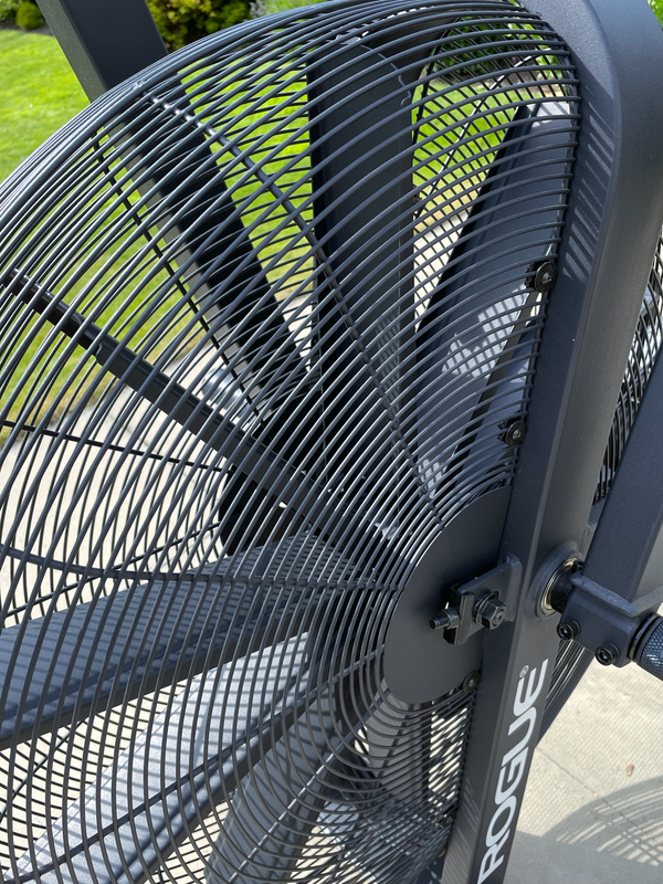 Close up of fan blades: Belt drives this HUGE fan